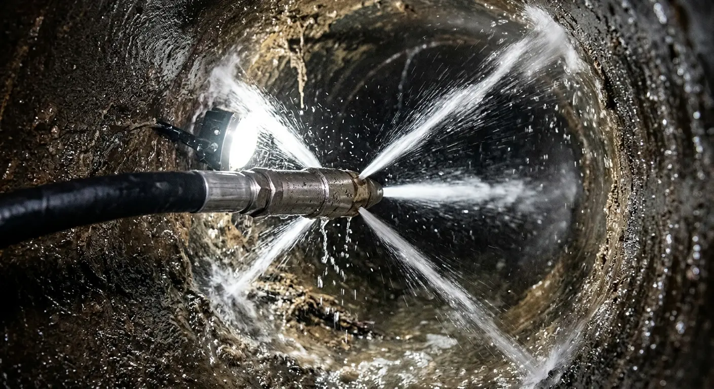 High-pressure hydro jetting nozzle cleaning sewer pipe for Trenchless Sewer Repair in Kailua